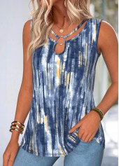 Navy Geometric Print Tummy Coverage Sleeveless Tank Top | thumb picture 