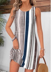Dusty Blue Striped Short Tummy Coverage Sleeveless Dress | thumb picture 
