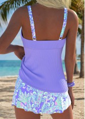 Purple Mid Waisted Tummy Coverage Paisley Print Tankini Set | thumb picture 