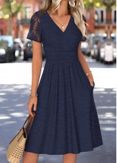 Navy Tummy Coverage Short Sleeve V Neck Dress | thumb picture 