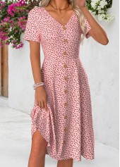Pink Polka Dot Short Sleeve V Neck Dress | thumb picture 