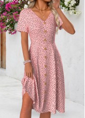 Pink Polka Dot Short Sleeve V Neck Dress | thumb picture 