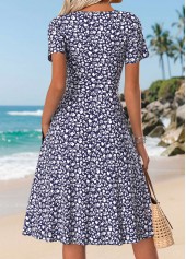 Navy Ditsy Floral Print Surplice Short Sleeve Dress | thumb picture 