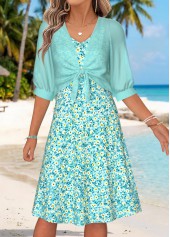 Mint Green Ditsy Floral Print Two-piece Dress and Cardigan | thumb picture 
