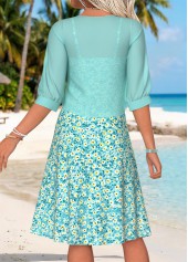 Mint Green Ditsy Floral Print Two-piece Dress and Cardigan | thumb picture 