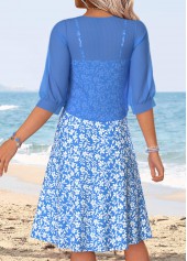 Blue Floral Print Two-piece Half Sleeve Dress and Cardigan | thumb picture 