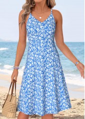 Blue Floral Print Two-piece Half Sleeve Dress and Cardigan | thumb picture 