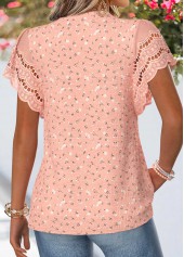 Dusty Pink Patchwork Short Sleeve Split Neck Blouse | thumb picture 