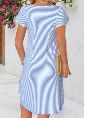 Light Blue Striped Short Tummy Coverage V Neck Dress | thumb picture 
