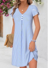 Light Blue Striped Short Tummy Coverage V Neck Dress | thumb picture 