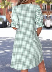 Sage Green Plaid Short Patchwork Half Sleeve Dress | thumb picture 