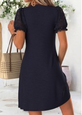Navy Short Tuck Stitch V Neck Dress | thumb picture 