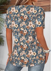 Peacock Blue Floral Print Curved Hem T Shirt | thumb picture 