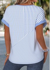 Blue Geometric Print Tummy Coverage Short Sleeve Blouse | thumb picture 