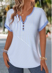 Blue Geometric Print Tummy Coverage Short Sleeve Blouse | thumb picture 