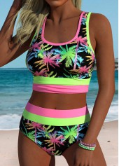 Black Mid Waisted Plants Print Bikini Set | thumb picture 