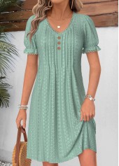 Sage Green Short Tuck Stitch V Neck Dress