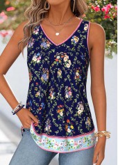 Multi Color Floral Print Patchwork Sleeveless Tank Top