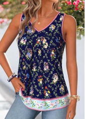 Multi Color Floral Print Patchwork Sleeveless Tank Top | thumb picture 