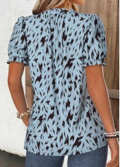 Dusty Blue Geometric Print Frill Short Sleeve T Shirt | thumb picture 