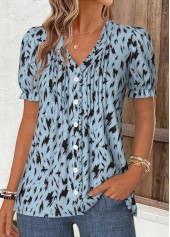 Dusty Blue Geometric Print Frill Short Sleeve T Shirt | thumb picture 