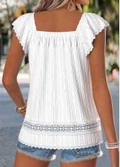 Raw White Curved Hem Short Sleeve Square Neck Blouse | thumb picture 