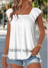 Raw White Curved Hem Short Sleeve Square Neck Blouse | thumb picture 