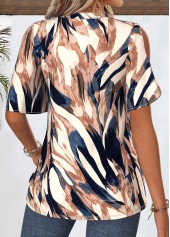Multi Color Geometric Print Curved Hem Half Sleeve Blouse | thumb picture 