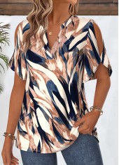 Multi Color Geometric Print Curved Hem Half Sleeve Blouse | thumb picture 