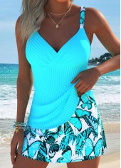 Cyan Mid Waisted Butterfly Print Tankini Set