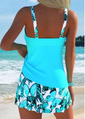Cyan Mid Waisted Butterfly Print Tankini Set | thumb picture 