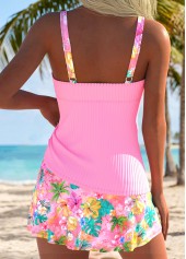 Pink Mid Waisted Tropical Plants Print Tankini Set | thumb picture 