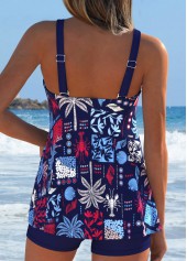Navy Mid Waisted Hollow Out Tankini Set | thumb picture 