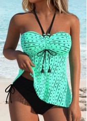 Cyan Mid Waisted Lace Up Tankini Set