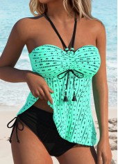 Cyan Mid Waisted Lace Up Tankini Set | thumb picture 