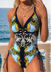 Navy Patchwork Baroque Print One Piece Swimwear | thumb picture 