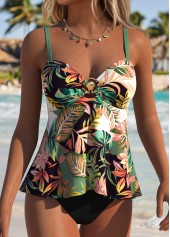 Sage Green Cut Out Tropical Plants Print Tankini Top-No Bottom | thumb picture 