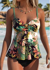 Sage Green Cut Out Tropical Plants Print Tankini Top-No Bottom | thumb picture 
