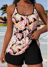 Grey Mid Waisted Pocket Tribal Print Tankini Set | thumb picture 