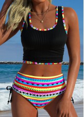 Black High Waisted Tribal Print Bikini Set