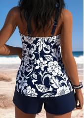 Navy Mid Waisted Pocket Random Floral Print Tankini Set | thumb picture 