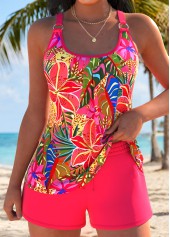 Coral Mid Waisted Pocket Tropical Plants Print Tankini Set | thumb picture 