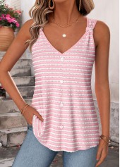 Light Pink Curved Hem Sleeveless V Neck Tank Top