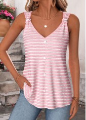 Light Pink Curved Hem Sleeveless V Neck Tank Top | thumb picture 