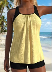 Cyan Layered Ruched Patchwork Tankini Top-No Bottom