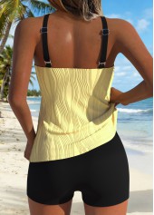 Cyan Layered Ruched Patchwork Tankini Set | thumb picture 