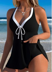 Black Layered Bowknot One Piece Swimdress