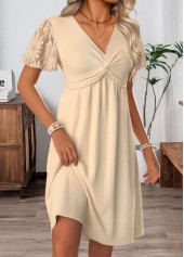 Beige Short Tummy Coverage V Neck Dress | thumb picture 