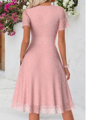 Pink Double Side Pockets Short Sleeve V Neck Dress | thumb picture 
