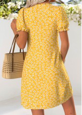 Yellow Ditsy Floral Print Short Tuck Stitch Dress | thumb picture 